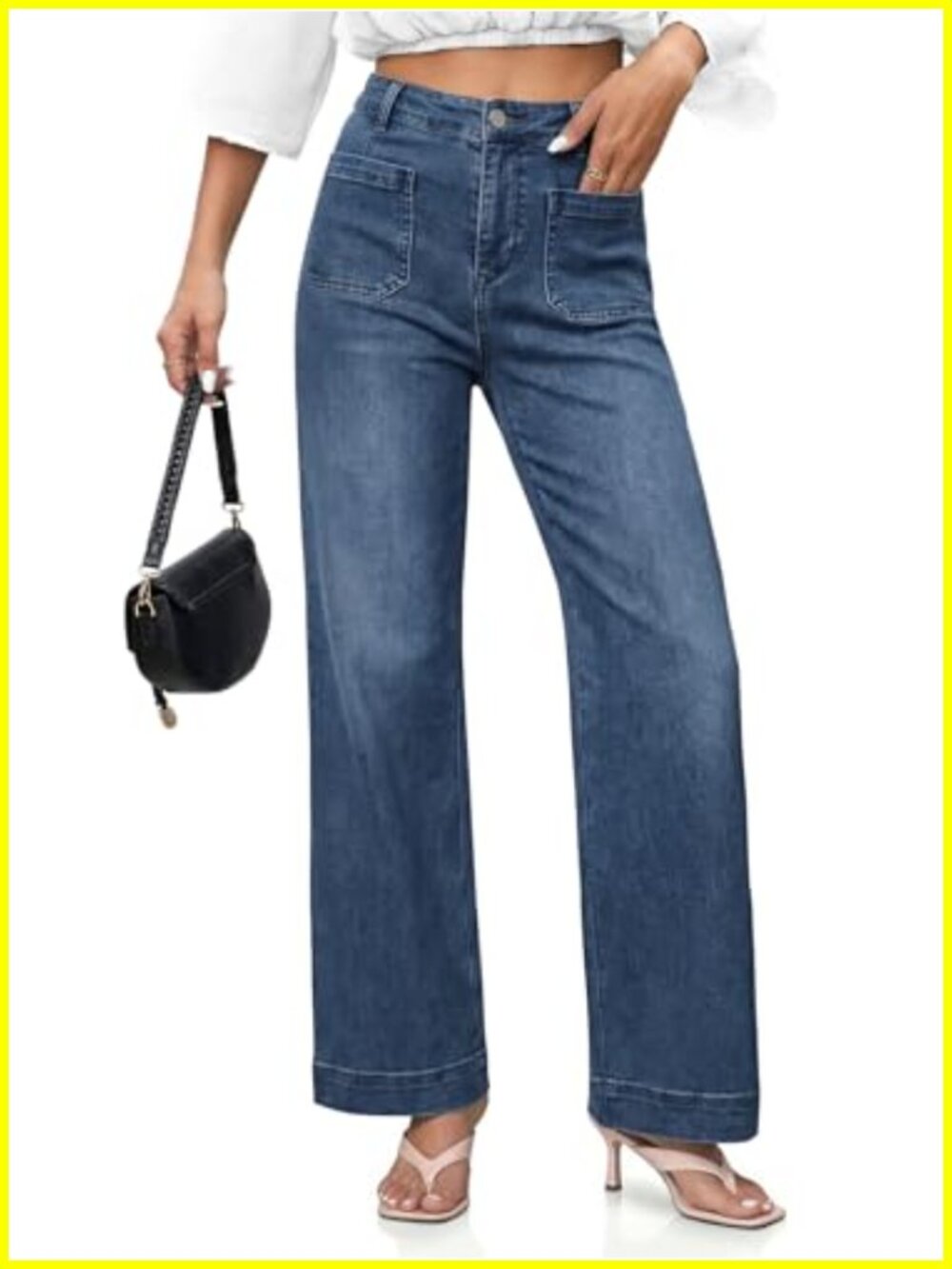 Wide Leg Jeans High Waisted Straight Leg Denim Pants Stretchy